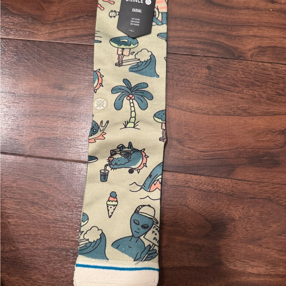 Stance Athletic Socks - Beige with Blue and Green Design